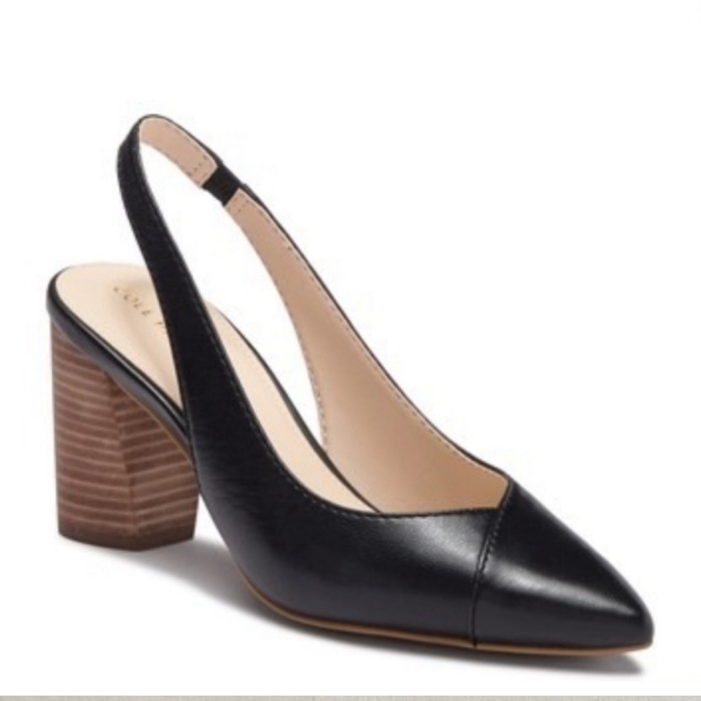 Cole Han Sling Back Heels, Black Leather 9 1/2